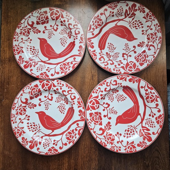Set of four Pier 1 Red Bird stoneware salad plates made‎ in Indonesia - Picture 1 of 4
